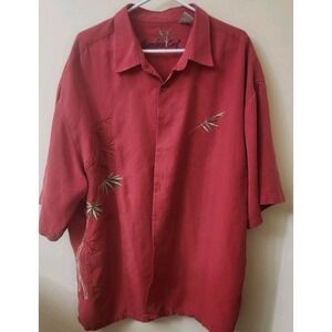 Bamboo Cay Embroidered Palm Tree Hawaiian Button Down‎ Red 3XL